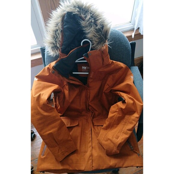 Helly Hanson Brown Tech Performance Parka/Detachable Fur Line Hood Womens M READ - Picture 3 of 16